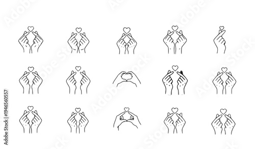A set of minimalist hand icons forming hearts with love and affection