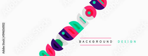 Abstract colorful shapes form dynamic pattern. White background provides clean contrast. Simple design elements suggest creativity.