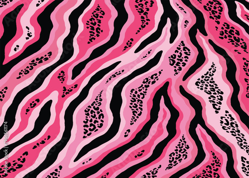 Abstract pink hybrid animal skin pattern design. Animal print vector illustration background. Wildlife fur skin design illustration for web, home decor, fashion, surface, graphic design