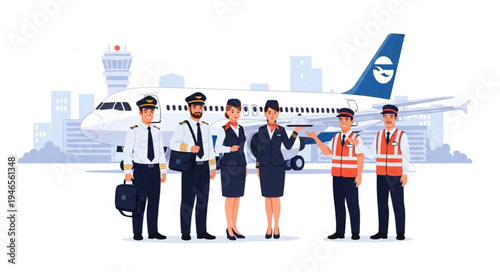 Airline Crew Airport Staff Team.