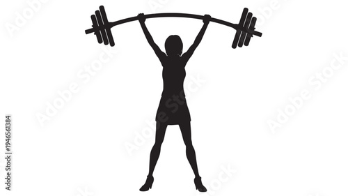 Woman lifting barbell with weights overhead in a dynamic silhouette for fitness and athletic representation.