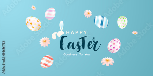 Happy Easter! Beautiful Easter greeting card background vector illustration featuring...