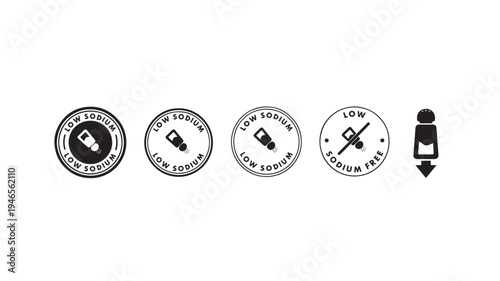 Salt shaker icons indicating low sodium and sodium free options for food labeling and health awareness