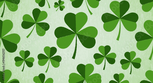 Vibrant green shamrocks on light green background st patrick's day symbol lucky four leaf clover pattern