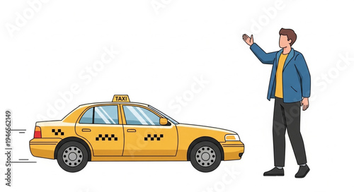 Man hailing yellow taxi cab.