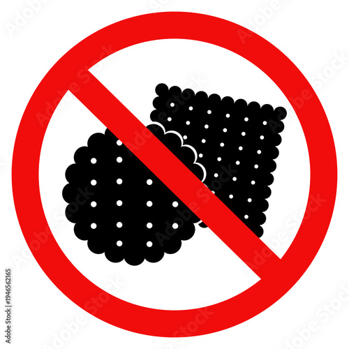 Do not eat snacks sign, No biscuit sign, Flat vector illustration