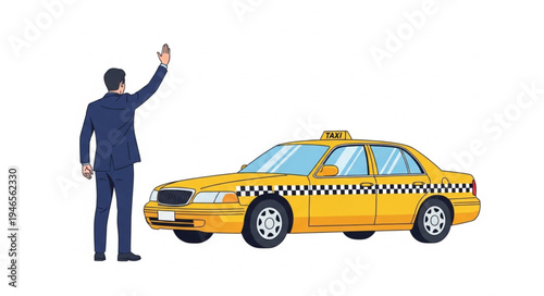 Man hailing yellow taxi cab.