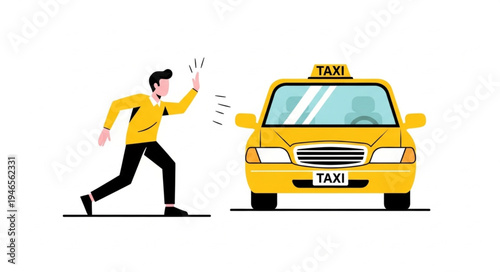 Man Hailing Yellow Taxi Cab.
