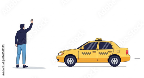 Man Hailing Yellow Taxi Cab.