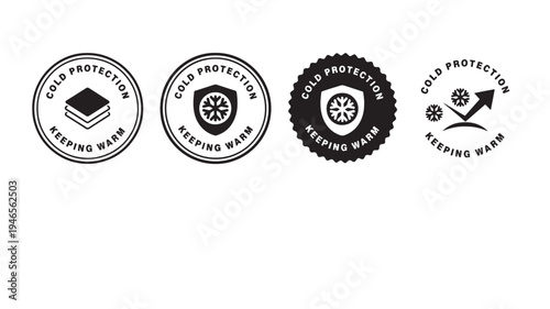 Cold protection icons in black with the text 'Cold Protection' and 'Keeping Warm' surrounding different weather related symbols.