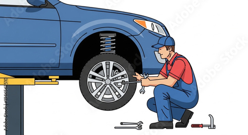 Mechanic changing car tire.