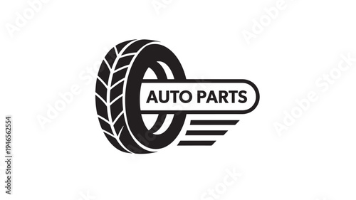 Tire icon with "Auto Parts" text and stylized wings, representing automotive service and spare parts.
