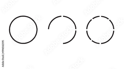 Circles incomplete and complete in a row, representing stages of completion or segmentation in a graphic design context