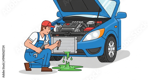 Mechanic Working on Car Engine.