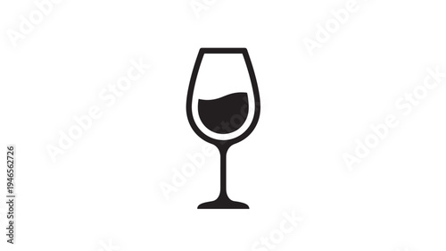 Glass wine icon with black liquid inside, suitable for use as a symbol or in design elements. featuring beverage, drink, alcohol with dark and simple