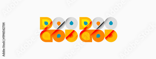 Retro design features repeating colorful shapes. Orange, blue, teal create playful pattern. Minimalist aesthetic, vibrant colors present.