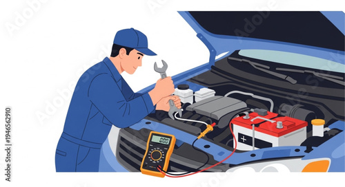 Mechanic Working on Car Engine.