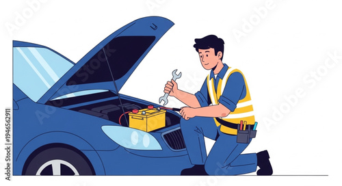 Mechanic Working on Car Engine.