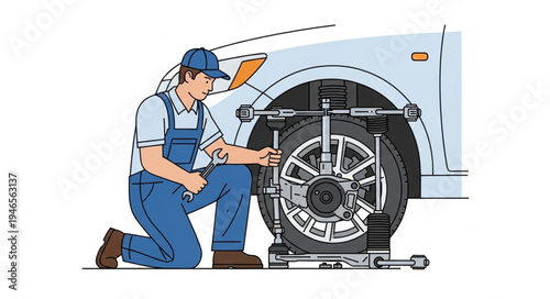 Mechanic changing car tire.