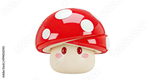 Cute 3D Render of a Red and White Polka Dot Mushroom Character
