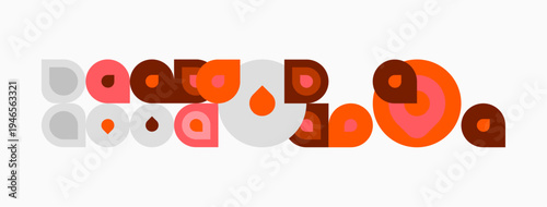 Abstract geometric shapes, circles, rectangles, muted orange, beige tones. Minimalist design, flat illustration, modern aesthetic.