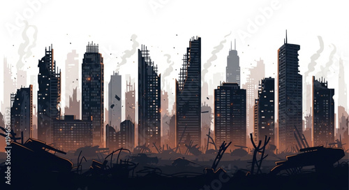 Abandoned City Skyline at Dusk.