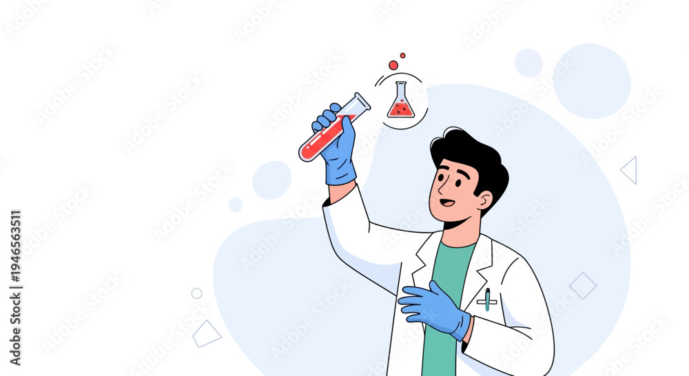 Obraz premium Scientist Holding Test Tube with Red Liquid, Conducting Research in Laboratory