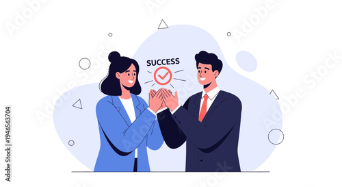 Business partners high five celebrating success achievement with checkmark