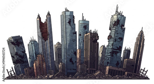 Abandoned City Skyline Ruins.