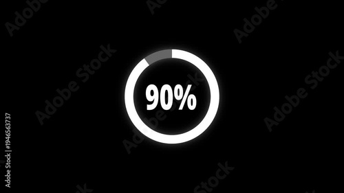 Abstract pie chart with 90 percent progress bar animation. Pie chart business and finance visual data representation for sales and statistics on black background. 4k video