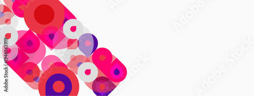 Abstract composition featuring overlapping circles. Pink, purple, white hues dominate design. Modern, playful aesthetic. Minimalist style.