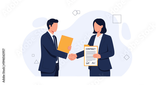 Business partners shaking hands over contract, agreement, deal, partnership, success, teamwork
