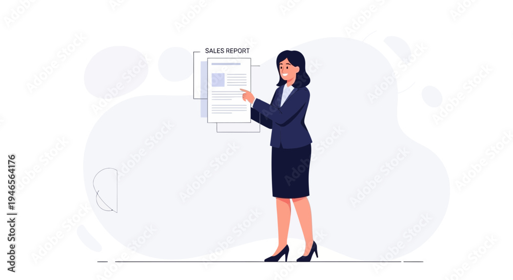 Obraz premium Businesswoman analyzing sales report on digital screen, modern office, business analytics concept