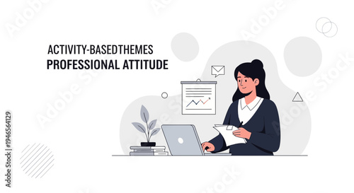 Professional woman working on laptop, planning and analyzing business growth