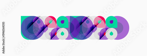 Abstract colorful overlapping circles create dynamic visual pattern. Modern design, vibrant hues, simple geometry.