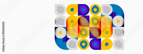 Colorful circles form abstract pattern. Geometric shapes overlap creating vibrant visual effect. Modern design element.