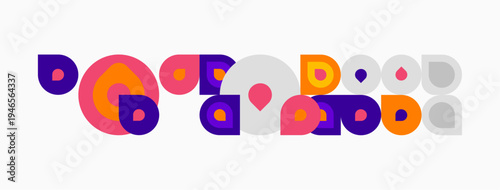 Abstract geometric shapes, circles, squares, purple, orange, pink hues. Minimalist design, flat illustration, modern aesthetic.