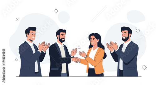 Business people shaking hands and applauding, celebrating success and partnership