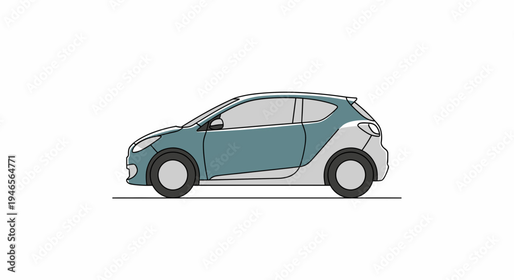 Fototapeta premium Detailed illustration of a compact two-door car with a modern design and two-tone color scheme, viewed from the side.