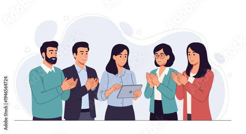 Team Applauding Success, Celebrating Achievement, Business Meeting Collaboration