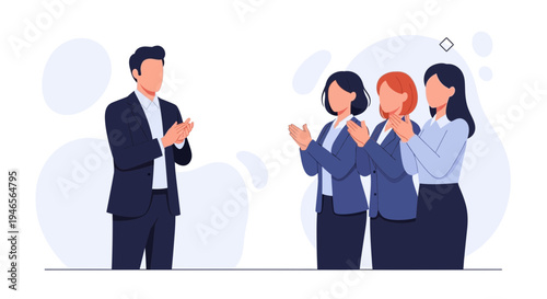 Business team applauding a leader, celebrating success, teamwork, recognition, meeting