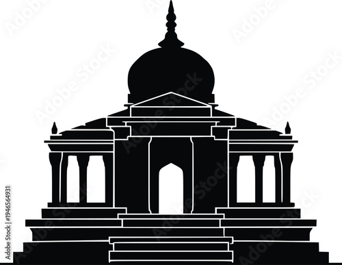 Vector illustration of the pagoda silhouette showing the historic dome architecture and famous  landmark isolated in simple design for travel and culture concept