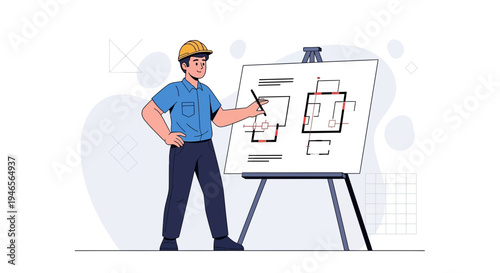 Architect Drawing Floor Plans on Whiteboard, Construction Project Planning