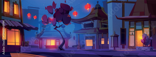 Chinese street at night vector cartoon