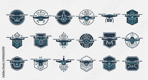 Collection of Drone Emblems and Badges Vector Set.