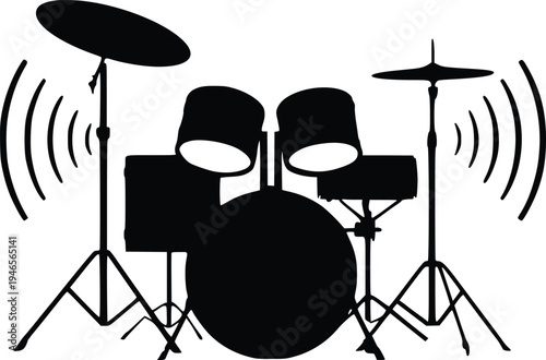 Silhouette of dram set on a tripod in a studio setting vector illustration