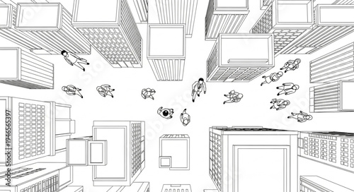 Abstract architectural sketch of a futuristic city with many buildings.