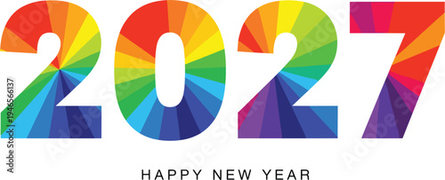 Happy New Year 2027 Colorful Typography Design with Rainbow Gradient Numbers for Festive Greeting Cards, Social Media Posts, Posters, and Celebration Branding
