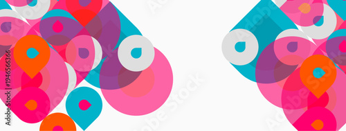 Abstract colorful circles overlap, creating dynamic visual composition. Pink, teal, orange hues dominate white background. Modern design.