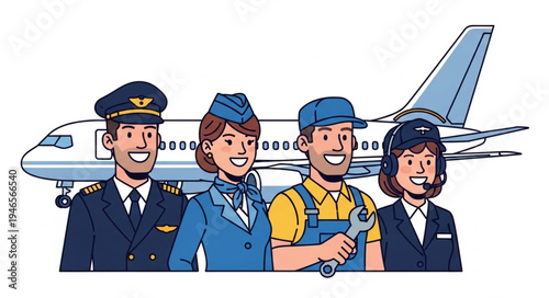 Airline Crew and Mechanic Team.